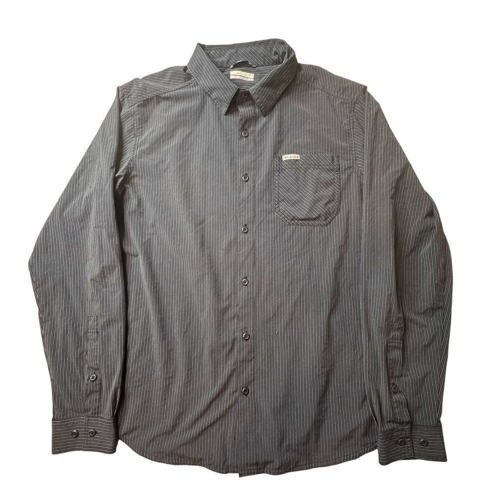 Columbia Shirt Mens L Black Pinstripe Button Down Long‎ Sleeve Stretch XO1446